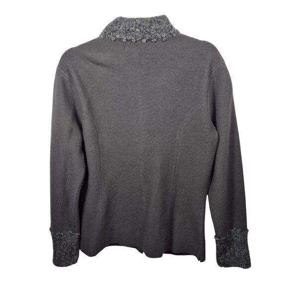 Garnet Hill Jacket Womens 6 Gray Boiled Wool Sweater Long Sleeve Ruffled Pockets - Picture 2 of 8